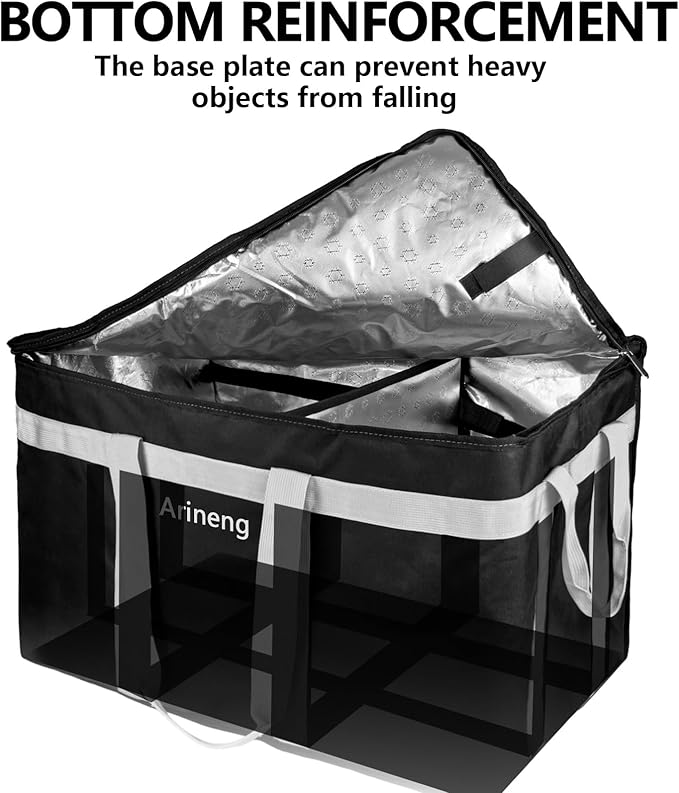 Food Delivery Insulated Bag, Insulated Cold Meal Bag, Built-in Base Plate, For Hot and Cold Food Takeout, Commercial Catering Transportation - 23 * 14 * 15 inches (Partitioned, Black)