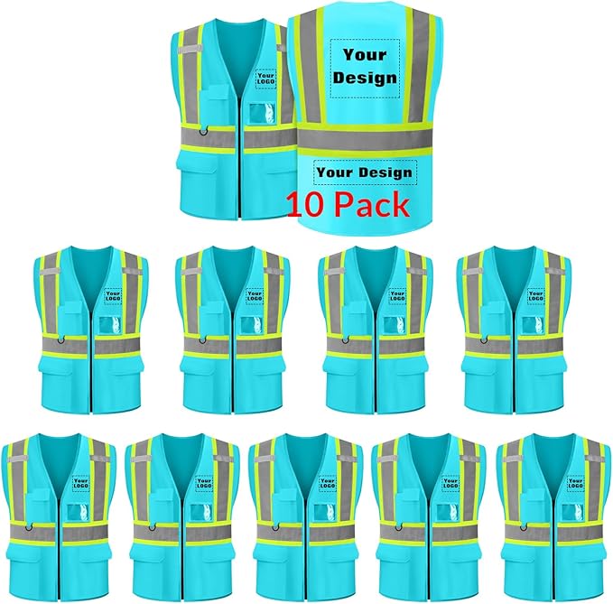 Safety Vest Customize Logo with 5 Pockets & Zipper Reflective High Visibility Vest Class 2 Outdoor Workwear