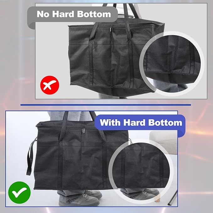 3 Pack Large Insulated Food Delivery Bag with hard bottom XXXL Large Reusable Thermal Cooler Grocery Tote Bag Thermal Cold/Hot Styrofoam Carrier for Shopping/Travel, Black
