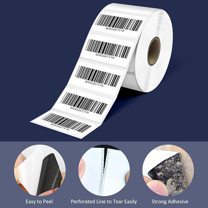 L LIKED 2" x 1" Direct Thermal Labels, Permanent Adhesive Barcode Adress Labels & Compatible with Rollo, Zebra and Other Desktop Printers (1 Roll, 1300 Labels)