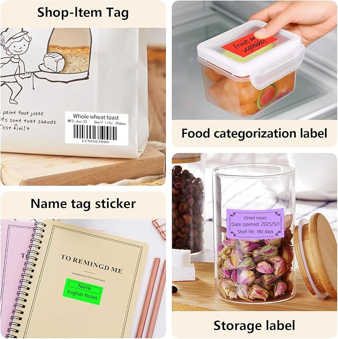 1x2 Inch Thermal Labels,500PCS Rectangle Stickers,Waterproof Removable Blank Stickers for Address,Jars,Freezer Containers & Pantry Organization,Fluorescent Red