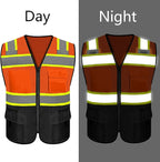 Safety Vest Customize Logo with 5 Pockets & Zipper Reflective High Visibility Vest Class 2 Outdoor Workwear
