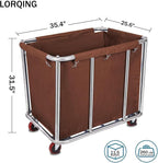 10 Bushels Laundry Cart Commercial/Home,Heavy Duty Large Stainless Steel Rolling Laundry Basket with Wheels，for Laundry Organizer and Storage,260LBS Load (Brown)