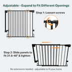 Cumbor 34" Extra Tall No Bottom Bar Baby Gate for Stairs, Wall Mounted Dog Gate Indoor for Larger Pets, Expandable 31.6-48" Safety Gate for Doorways, Wide Walk Thru Door for Easy Access (Black)