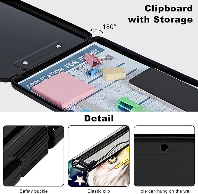 Clipboard with Storage,Plastic Storage Clipboard with Low Profile Clip, Heavy Duty Nursing Clipboards Foldable,Coaches Clipboard Case for Work, Teacher,Office School Supplies,American Flag Owl