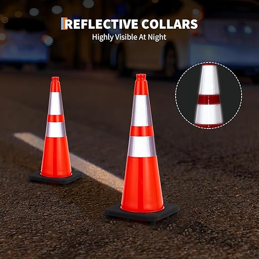 6 Pack Traffic Safety Cones 28 Inch, PVC Orange Safety Cones with Reflective Collars and Weighted Base for Traffic Control, Construction Events, Driveways, and Parking Lots
