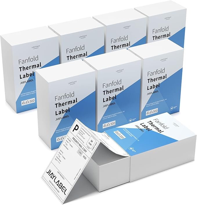 4x6 Thermal Shipping Label Paper for Direct Thermal Label Printer USPS UPS Address Mailing Stickers Big Packing Fanfold White 500 Labels/Stack,8 Stacks, Total 4000PCS