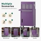 Greenvelly Tool Chest, 5-Drawer Rolling Tool Chest with Hooks and Lockable Wheels,Metal Storage Detachable Top Tool Box with Lockable Wheels for Garage,Workshop,Art Studio(Purple)