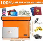 Fireproof Bag with 5200℉ Thermal Insulated, Waterproof Fireproof Box with Zipper, Fireproof Money Bag for Cash, Fireproof Safe Bags for Home Safe Bank Valuable Documents (Orange, 13.9"x10.6")