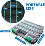 Double Side Tool Box Organizer, Hardware Storage Box, Portable Small Parts Organizer with Removable Plastic Dividers for Screws, Nuts, Nails, Bolts, Green