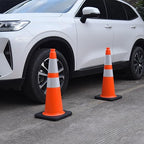 Fluorescent Orange PVC Traffic Cones, Heavy-Duty Black Base Garage Parking Lot Cones Structurally Stable Weatherproof Road Construction Safety Cones (8, Orange, 28" Large)