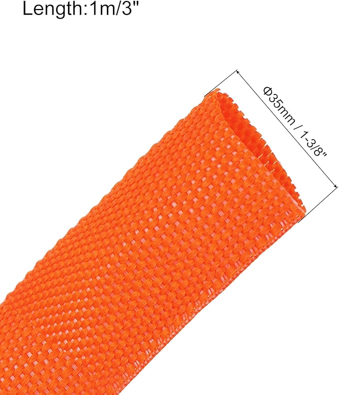 MECCANIXITY Braided Cable Sleeves Heat Shrinkable Fabric Sleeving, 1 3/8" 3ft Orange 2:1 Ratio Heat Shrinkable Cord Protector for Harness Cable, Network Cable Protection, Cable Management