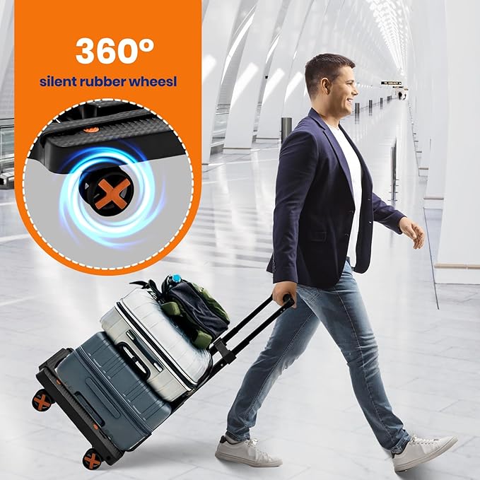 Folding Hand Truck, Dolly Cart with 4 Wheels & 2 Elastic Ropes, Adjustable Handle Foldable Dolly, Lightweight Portable Hand Cart for Luggage, Travel, Shopping, Moving, Airport, Office