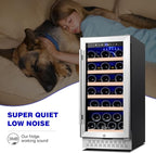 Tylza 15 Inch Wine Cooler Under Counter, 30 Bottles Built-in Wine Fridge with Stainless Steel Tempered Glass Door, Temp Memory Function, Freestanding Fast Cooling Wine refrigerator, Quiet Operation