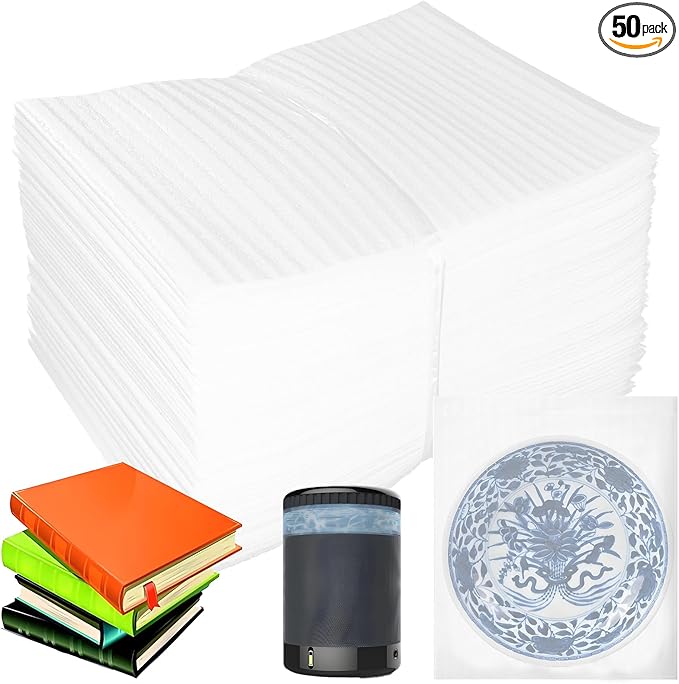 12'' x 14'' Cushion Foam Pouches, 50Pcs Packing Cushioning Supplies for Moving, Foam Wrap Pouches Protect Fragile Items, Cushioning Foam Padding for Packaging Dishes/China/Cups/Plates/Mugs