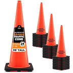 Xpose Safety 36 Inch Orange Traffic Cones, 24-Pack - Multipurpose PVC Plastic Safety Cone for Parking, Soccer, Caution, Kids and Construction - DOT Approved