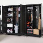 VEVOR Metal Storage Cabinet, 70.6 in Rolling Steel Garage Cabinet with Adjustable Shelves, 2 Magnetic Doors, Hanging Rod & 3 Rod Hooks, 5 Tiers Lockable Tool Storage for Pantry, Warehouse, Basement