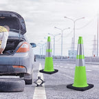 28 inch Traffic Safety Cones Road Cones, Construction Cone with Rubber Base & Reflective Collars, Restorable Parking Cones, Heavy Duty Road Cones for Traffic Control & Road Safty(Green-8 Pack）