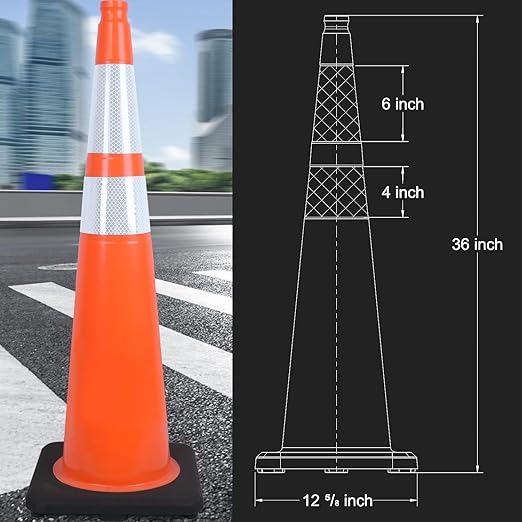 Fluorescent Orange/Green PVC Traffic Cones, Heavy Black Base Parking Lot Cone Structurally Stable Weatherproof Road Construction Safety Cones (8, Orange, 36" Extra Large)