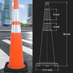 Fluorescent Orange/Green PVC Traffic Cones, Heavy Black Base Parking Lot Cone Structurally Stable Weatherproof Road Construction Safety Cones (8, Orange, 36" Extra Large)