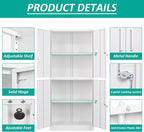Metal Storage Cabinet with 3 Adjustable Shelves,White Storage Cabinet with Lock,71" Lockable Metal Cabinets with Locking Doors,Tall Steel Pantry Cabinets 4 Door for Home,Office,Garage,Bathroom,Kitchen