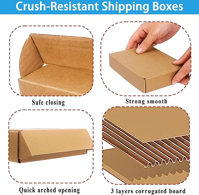 50 Pack Small Corrugated Cardboard Boxes for Packing and Mailing, Literature Mailer (Internal Size: 6x4x1 Inch)