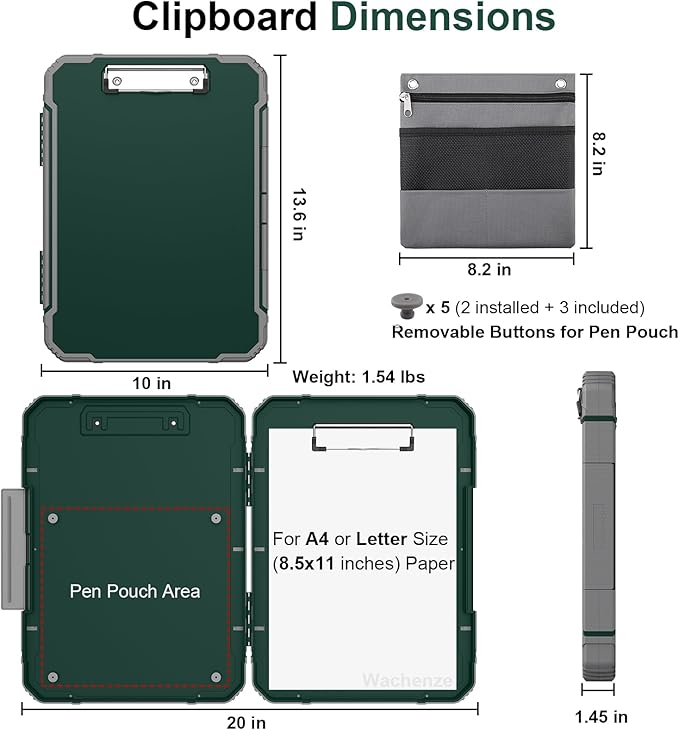Thicker Clipboard with Storage, Internal Pen Pouch Included, A4 / Letter Size, Heavy Duty Clip Boards 8.5x11 with Double Clips, Plastic Shockproof Clipboards Contractor for Driver Teacher