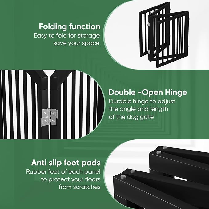 Freestanding Foldable Dog Gate - 4 Panel Room Divider with Metal Support Feet (Black)
