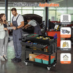 3 Tier Rolling Tool Cart, Heavy Duty Service Cart on Wheels for Mechanics,400 LBS Utility Cart with Drawers for Garage, Warehouse & Repair Shop (Black)