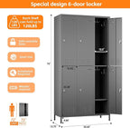 Employees Locker, 72" inch Tall Metal Storage Locker with 6 Doors for School Hospital Garage Gym Home Office with 12 Hooks, Requires Assembly (Dark Grey)