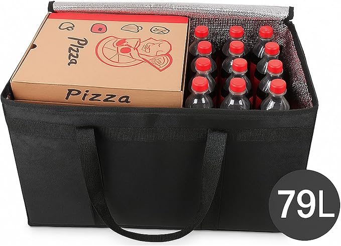 Bodaon 2-Pack Insulated Food Delivery Bag With Hard Bottom, XXXL Pizza Cooler Bags, Rideshare Delivery Bag, Grocery Shopping and Catering, Thermal Cold/Hot Styrofoam Carrier for Travel/Car