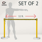 Crowd Control Warehouse - CCW Set of 2 Retractable Belt Barrier Stanchion, Water Fillable Base MSH630-11 Foot Belt, Yellow"Caution - DO NOT Enter" Black Letters with Black PVC Plastic Post