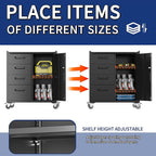 Metal Tool Cabinet,Garage Storage Cabinet System,Wall Cabinet & Locking Rolling Tool Cabinet with Doors and Adjustable Shelves,Steel Tool Cabinets for Home (2 Pcs-StyleF, Black)