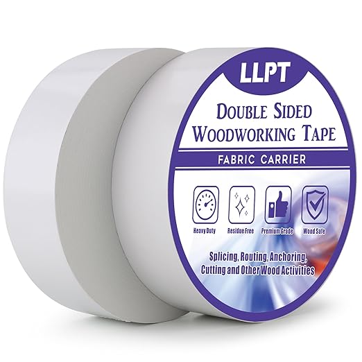 LLPT Double Sided Woodworking Tape 2" x 150Ft Each 2 Pack Double Face Turner Woodworker Adhesive Tape Removable Residue Free for Wood Template (WT20150W2)