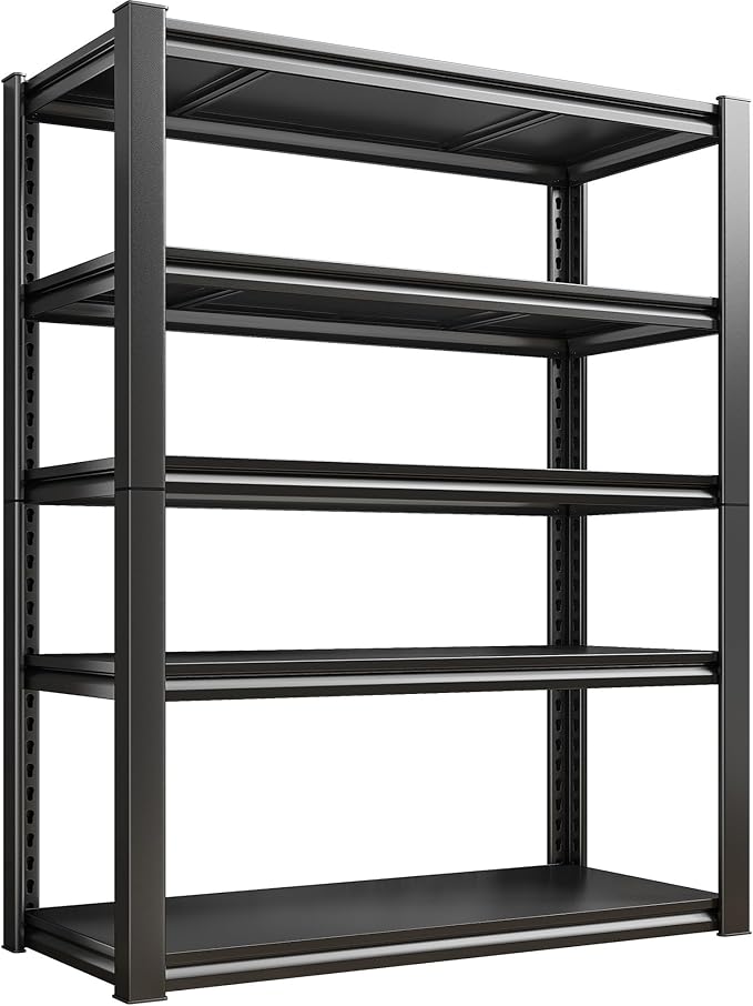 Raybee Storage Shelves, 72" H Garage Shelving, 5-Tier Adjustable Garage Shelves, 2000LBS Metal Shelving for Basement, Garage, Warehouse, Pantry, 72" H x 31.5" W x 16.5" D, Black