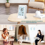Indoor Outdoor Thermometer Wireless Weather Station with 330FT Range Remove Sensor Inside Outside Digital Hygrometer Thermometer Battery Powered Temperature Gauge Humidity Monitor with Clock&Backlight