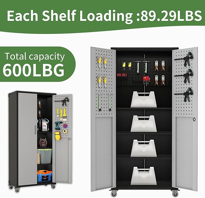 71'' Garage Storage Cabinet on Wheels Metal Tool Cabinets with Locking Doors and 3 Adjustable Shelves,Heavy Duty Tall Rolling Steel Cabinets for Garage Warehouse Basement Office