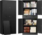 BESFUR 71" H Metal Storage Cabinet with 1 Lockable Drawer and 2 Lockable Doors, Garage Storage Cabinet with 2 Adjustable Shelves, Locking Cabinet for Garage, Office, School - Black
