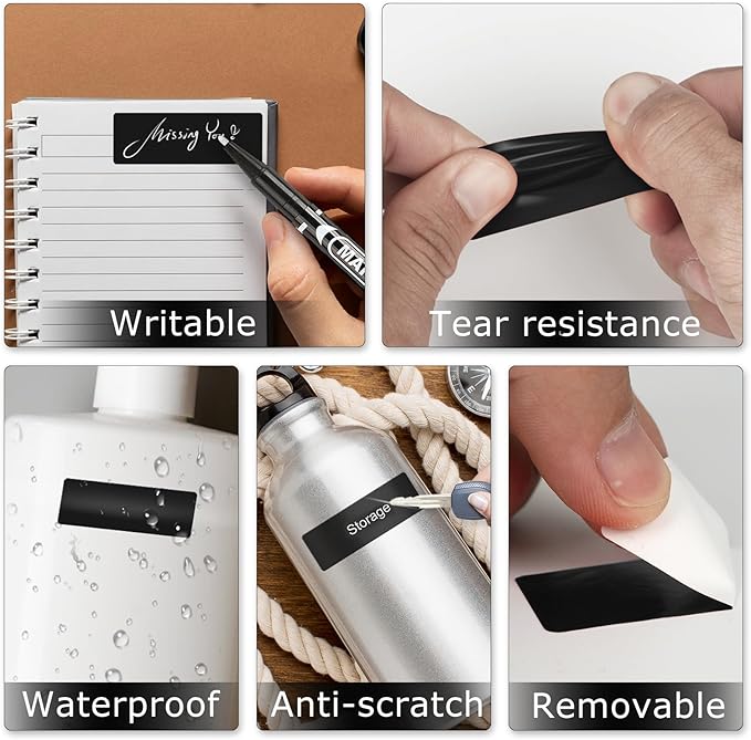 Black Color Coding Labels 1 × 2 Inches Self-Adhesive Vinyl Rectangle Stickers Waterproof Name Tags Removable Roll for Office School Home 500 PCS