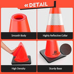 RoadHero 8 Pack Traffic Safety Cones 18 Inch, PVC Cone with Black Weighted Base, Orange Cones with Reflective Collar, Cones for Parking Lot, Construction Events, Road Safety