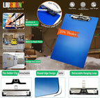 Aluminum Magnetic Clipboard A4 Metal Strong Fixed Magnet Message Clip Board Stainless Hangable w/Pen Holder Letter 9" x 12.6" for School Office Forklift Factory Workshops Garage Wharf Supplies (Blue)