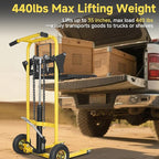 Hydraulic Material Lift, Pallet Jack Table Cart- 480-Lb. Capacity, 35in Lift. with Swivel Wheels, Steel Platform Board (03 Yellow, 480 LB)