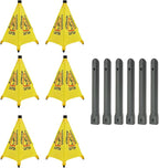 6 Pcs Pop up Wet Floor Sign, 20 Inch Slippery When Wet Sign with Storage Tube, 4-Sided Yellow Safety Warning Caution Cone for Commercial Industrial Office Use