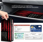 Premium Car Registration and Insurance Card Holder, Cute PU Leather Car Document Holder, Vehicle Glove Box Car Organizer with Magnetic Closure for Driver License, Cards Black Red Flag
