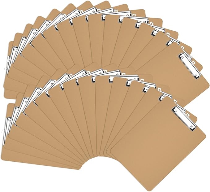 Piasoenc Wood Clipboard 25 Pack, A4 Letter Size Hardboard 9" x 12.5" with Low Profile Clip, Back to School Teacher Classroom Supplies, School Supplies for College Students