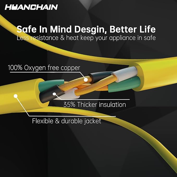 HUANCHAIN Outdoor Extension Cord 100 ft Waterproof, 16/3 Gauge Flexible Cold-Resistant Appliance Extension Cord Outside, 10A 1250W 16AWG SJTW, 3 Prong Electric Cable Yellow, ETL