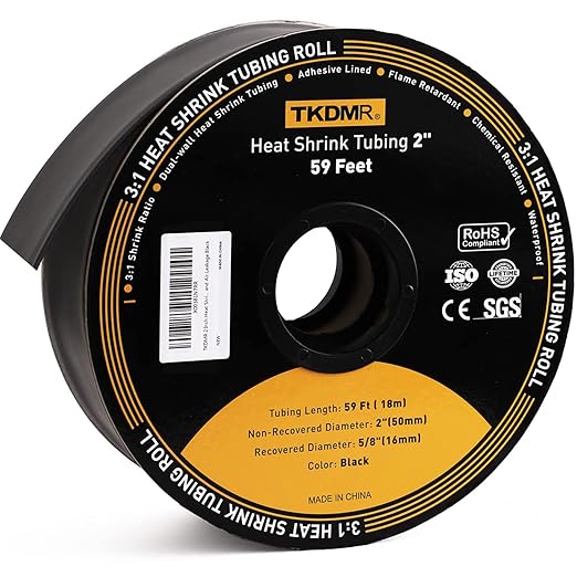 TKDMR 59 Ft 2" Heat Shrink Tubing - 3:1 Ratio Marine Grade Heat Shrink,Wire Cable Adhesive Lined Tube Insulation Seal Against Moisture Corrosion and Air Leakage.Black