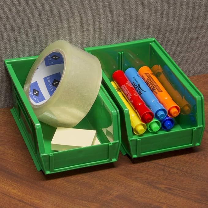 Akro-Mils 30220 AkroBins Plastic Storage Bins, Space-Saving Stackable Bins for Garage, Pantry, Craft Organization, 7-Inch x 4-Inch x 3-Inch, Green, 24-Pack