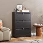Aobabo 3 Drawer Wide Lateral File Cabinet, Metal Filing Cabinet with Lock, Suitable for Home Office School Hanging Files Letter/Legal/F4/A4 Size,Black,Required-Assembly,15.87" D x 28.94" W x 43.62" H