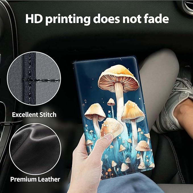 Car Registration and Insurance Holder, Leather Car Glove Box Organizer, Cool Car Accessories for ID, Driver's License Cards & Essential Document,business cards,Men&Women,Mushroom Blue